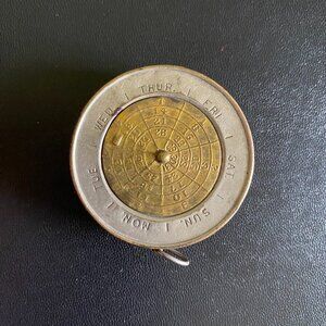 Antique E.P. Haff 1882 Tape Measure Mirror Perpetual Calendar Pins